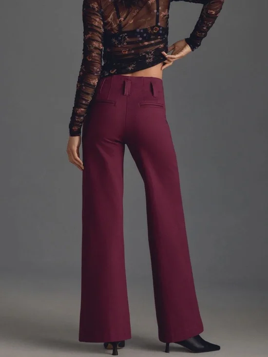 Anthropologie Maeve The Naomi Ponte Wide-Leg Flare Pants in Plum - Picture 3 of 8